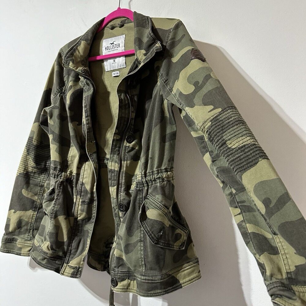 Hollister Utility Green Camo  Camouflage Jacket Women's Size M Drawstring Waist - Picture 13 of 15